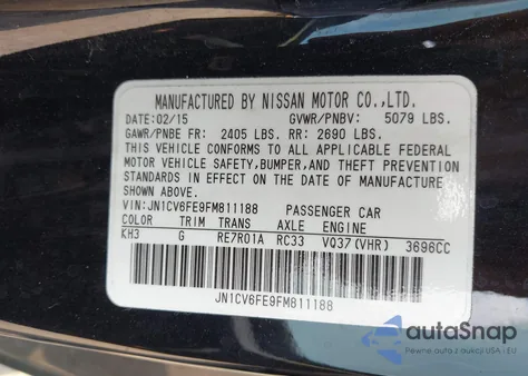 2015 Infiniti Q60 из США, поврежденный, VIN JN1CV6FE9FM811188